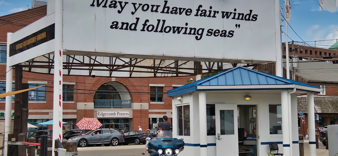 Home to Portland: Message to all as they enter the parking lot at DiMillo's restaurant in the Old Port.