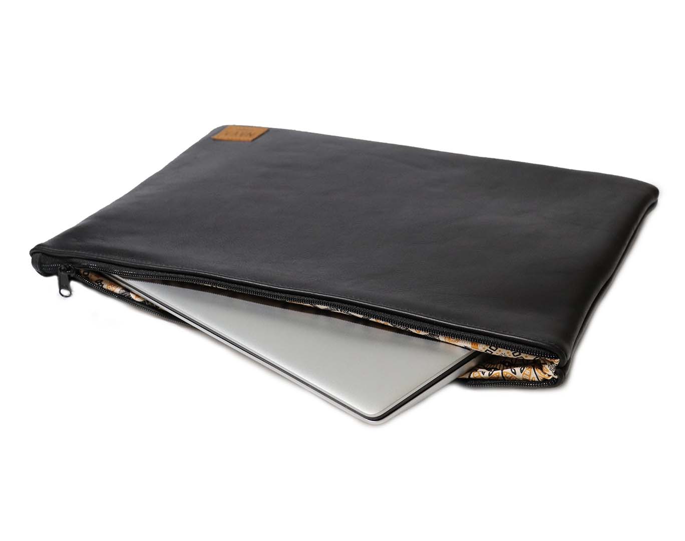 Nava Handcrafted 15″ Leather Laptop Sleeve | Ebony Black
