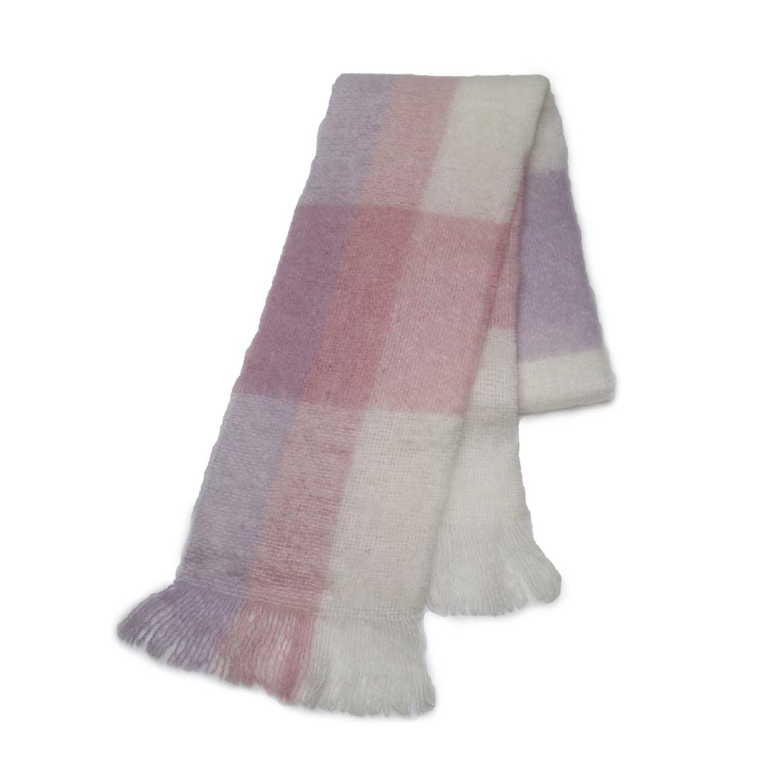 Mohair and Wool Scarf | Pink, White and Lilac Pattern