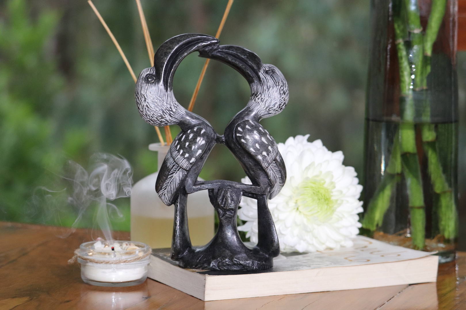 Handcrafted Hornbill Pair | Stone Statue